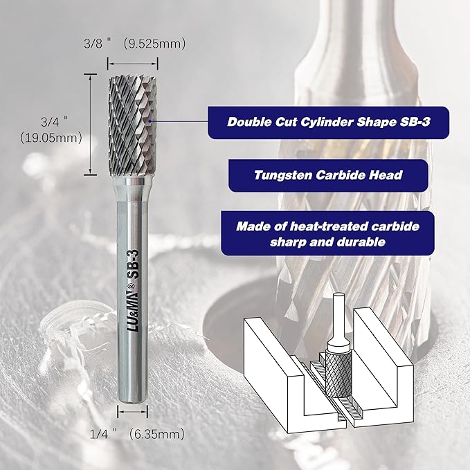 SB-3 Tungsten Carbide Burr Cylinder Shape Double Cut Rotary Burrs File, 4pcs