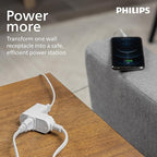 Philips 2-Pack Indoor Extension Cord Power Strip 6 ft, Flat Plug with Multiple Outlets, 2 Prong, White, ETL Listed, SPS3535W/37