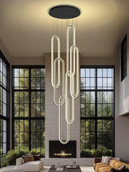 Flashing God H138 Modern Chandelier 6-Rings Large Chandelier for High Ceiling Led Dimmable Ring Pendant Lighting Black Contemporary Chandeliers for Villa Foyer Entrance Living Room
