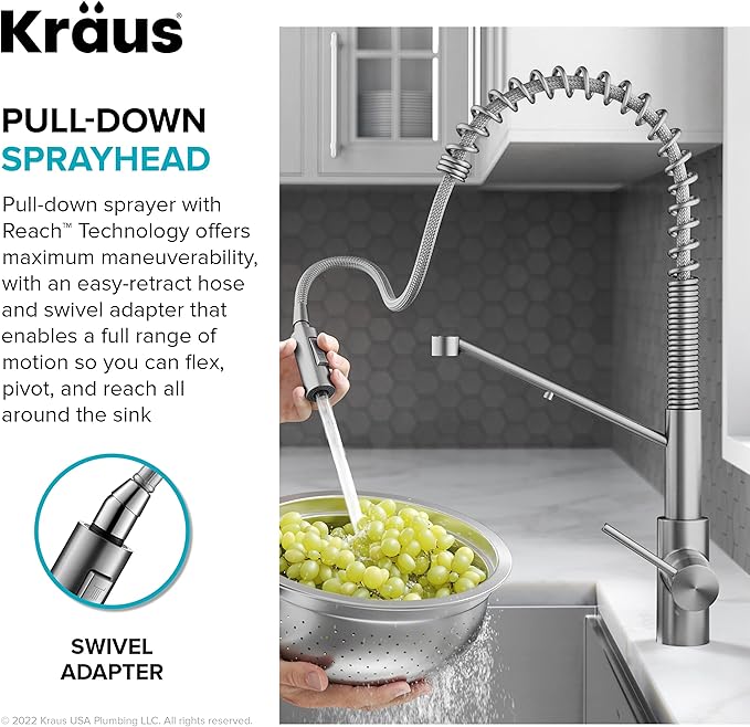 KRAUS Oletto 2-in-1 Commercial Style Pull-Down Single Handle Water Filter Kitchen Faucet for Reverse Osmosis or Water Filtration System in Spot-Free Stainless Steel, KFF-2631SFS