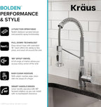 KRAUS Bolden Commercial Style 2-Function Single Handle Pull Down Kitchen Faucet in Chrome, KPF-1610CH (Pack of 1)