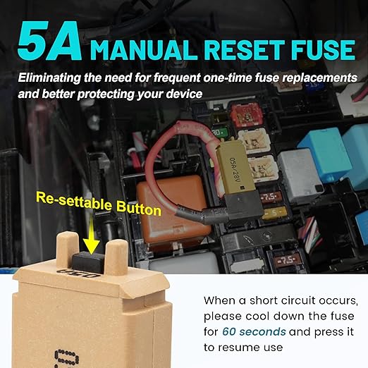 NuIth Manual Reset 5A Mini Fuse Circuit Breakers, E73 Low Profile ATM Circuit Breaker Blade Fuse DC 28V Resettable Standard Blade Fuses for Car Truck RV Marine (2PCS-5A)