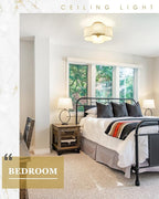 Semi Flush Mount 4-Light 14Inch Ceiling Lights with Fabric Shade in Quatrefoil Shape, Brushed Nickel for Nursery, Hallway, Bedroom, Kitchen - AD-22007-4SF-SN