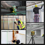 PREXISO Rechargeable 360° Self Leveling Green Laser Level with Tripod, Magnetic Base, Glasses - For Construction, Tile, Home Renovation