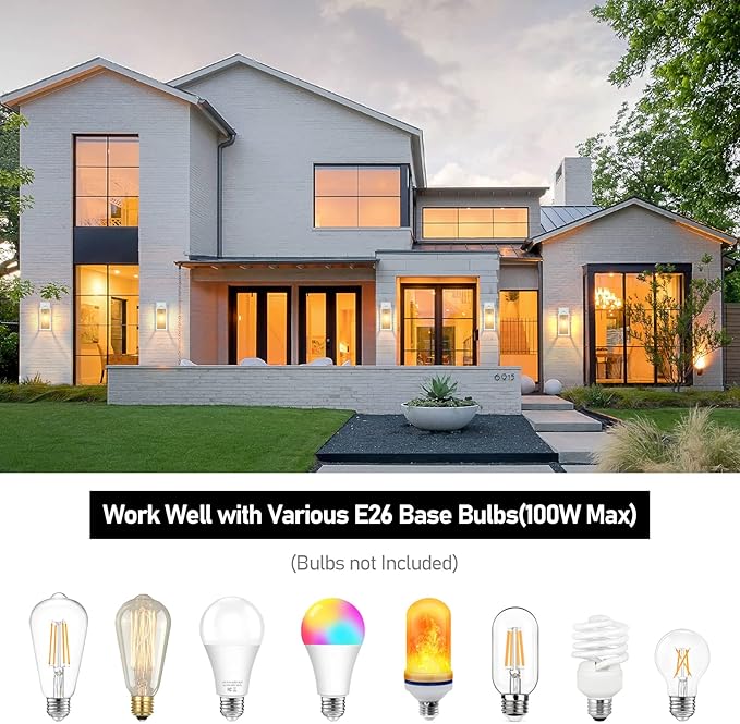 BesLowe Outdoor Wall Light Fixtures, Exterior Waterproof Wall Lanterns, Porch Sconces Lighting with E26 Sockets, Modern White Outside Lights for House Patio Front Door Entryway, 2-Pack