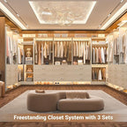 Aheaplus Closet System with 6 Drawers, 4 Hanging Rods & Corner Tower, Corner Closet System with Hanging,80.9" L-Shaped Walk-In Wardrobe Organizer, 2000+ lbs Capacity, Set of 3, White Oak