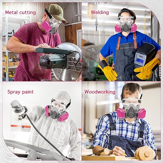 Reusable Respirator Mask with Filters - Chemical Gas Dust Masks w/Goggles for Painting Spraying Sanding Welding Woodworking (60925)