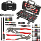 39Pcs Tools Set Packaged with Heavy-duty Tool Box, Include Screwdriver Bits,Bit Holder, Mini Ratchcting Wrech, Step Drill, Bit Holder, plier and Ratchets Screwdriver for Home Repairs DIY