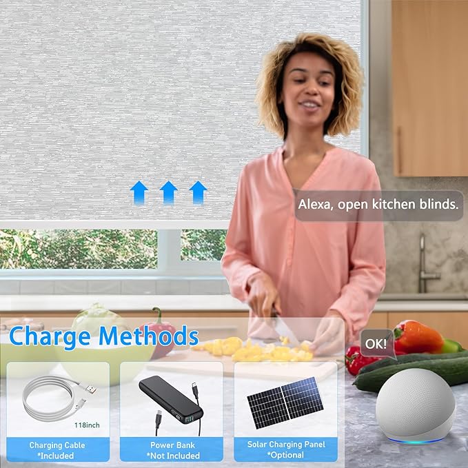 Motorized Blinds with Remote Cordless Automatic Motorized Shades Custom Blinds for Windows Smart Curtains Compatible with Alexa Google Home(Blackout Jacquard Grey,W48 x H72in)