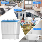 Portable Mini Twin Tub 18lbs Washing Machine With Drying Rack& 10 Hangers, 11lbs Washer & 7lbs Spinner, Small Laundry Washer with Time Control for Camping, Apartments, RV (18lbsBlue)