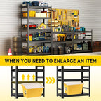 Garage Shelving Units, Heavy Duty 5-Tier Storage Shelves, Metal Adjustable Storage Rack, Steel Shelves, 2750 lbs Capacity, Industrial Shelving for Heavy Tools (Black, 23.62"Dx47.24"Wx72.04"H, 5-tier)