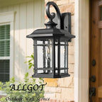 Exterior Wall Sconce, Outdoor Waterproof Wall Mount Light Fixture, E26 Socket Anti-Rust Matte Black Finish Outdoor Lighting Fixture,Outside Lantern Lamp with Seeded Glass (Black, 15.96 Inch Height)