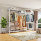VIPEK V10 Wire Garment Rack 5-Tiers Heavy Duty Clothes Rack Large Size Clothing Rack with 4 Hanging Rods, 6 Wire Shelves and 2 Slid Baskets, 68.9" W x 15.7" D x 76.4" H, Max Load 920 LBS, White