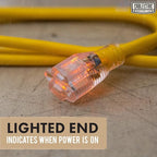 10 Ft Outdoor Extension Cord - 12/3 SJTW Heavy Duty Yellow 12 Gauge Lighted Electrical Cable with 3 Prong Grounded Plug