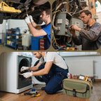 Small Canvas Tool Pouch with Zipper, 12 Inch Tool Organizer Bag, Double Layer Utility Storage Bag with Shoulder Strap for Electrician, Khaki/Green (Empty Bag)