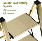 3 Step Ladder,Aluminum Folding Step Stool for Adults,Step Ladder with Wide Anti-Slip Pedal,330 lbs Capacity for Home,Office,Kitchen,Library(Gold)