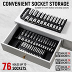 Magnetic Socket Organizer Set, 3-Piece Black Portable Magnetic Socket Holder Tray, Heavy Duty Socket Racks For 1/2-inch& 3/8-inch& 1/4-inch Drive, Hold 76 Sockets - Fit Shallow&Deep Sockets