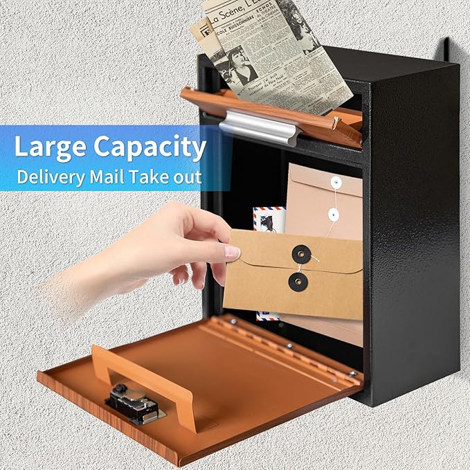 Combination Lock Wall-Mount Mailbox, Wood Vintage Metal Mailboxes for Outside, Security Drop Box with Lock, Large Capacity Mounted Mailbox, Heavy Duty Thickened Mailbox