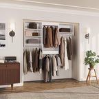 ROOMTEC Modular Closet System, 90" Closet Organizer with Hanging Rods, Wall-Mounted Wooden Tower for Walk-In Closets, Wardrobe Storage Kit, White