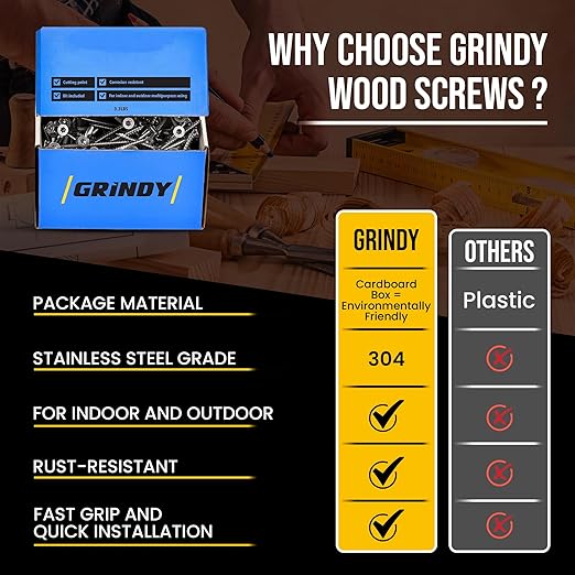 #10 x 2 1/2’’ Wood Screws by Grindy (200pack/2.4LBS) – Self-Drilling Deck Screws I Rust Resistant I Quick Drive & Fast Grip I for Cabinet, Furniture & Other Projects I T25 Star Drive I Bit Included