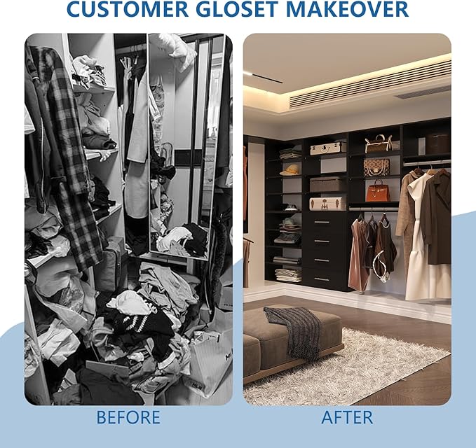 Double Hanging Closet Unit, Modular Closet System, Wood Closet System Organizer with Storage for Walk in Closets, Clothing Rack Wardrobe Closet for Hanging Clothes, Bedroom, Black, 25.5" W