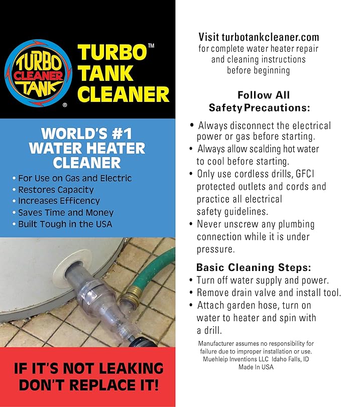 Water Heater Cleaning Tool, Improves Hot Water Supply, Removes Hard Water Sediment, Flushes Gas & Electric Tanks, Pro-Grade DIY Solution