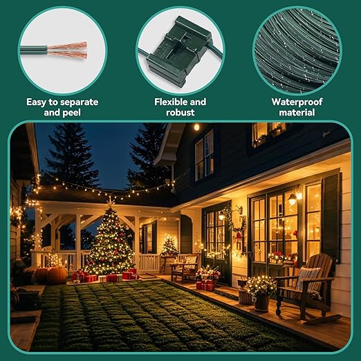 18 Gauge SPT-1 Wire Green 100FT 6PCS Specialized Vampire Plug Landscape Lighting Wire, can be Used as a Cord for Indoor Low Voltage Devices and Outdoor String Light Power Cord Extension