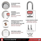 TRADESAFE Lockout Tagout Locks Set - 10 White Loto Locks, Keyed Different Lock Out Tag Out Padlocks, 2 Keys Per Lock, OSHA Compliant Lockout Locks