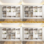 Unikito Closet System with Drawers, 100” Wood Closet Organizer with Hanging Rods and Mirror, Large Walk in Wardrobe Garment Rack with Adjustable Shelves, Sturdy Freestanding Closet Tower, White