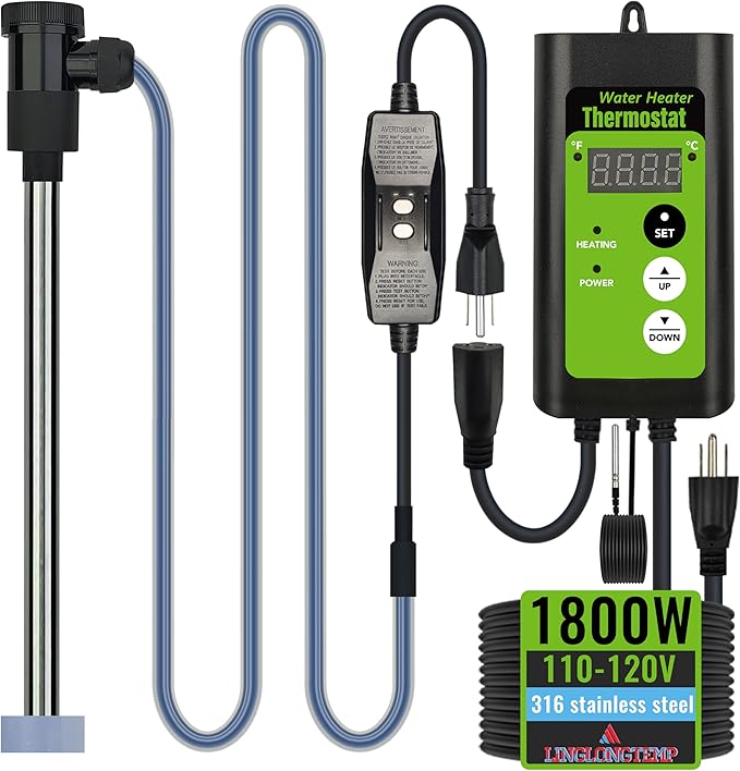 1800W Submersible Hot Tub & Pool Portable Immersion Water Heater with Temperature Control and GFCI Leakage Protection for Swimming Pools, Bathtubs, Buckets, Baptistries, and Most Liquids