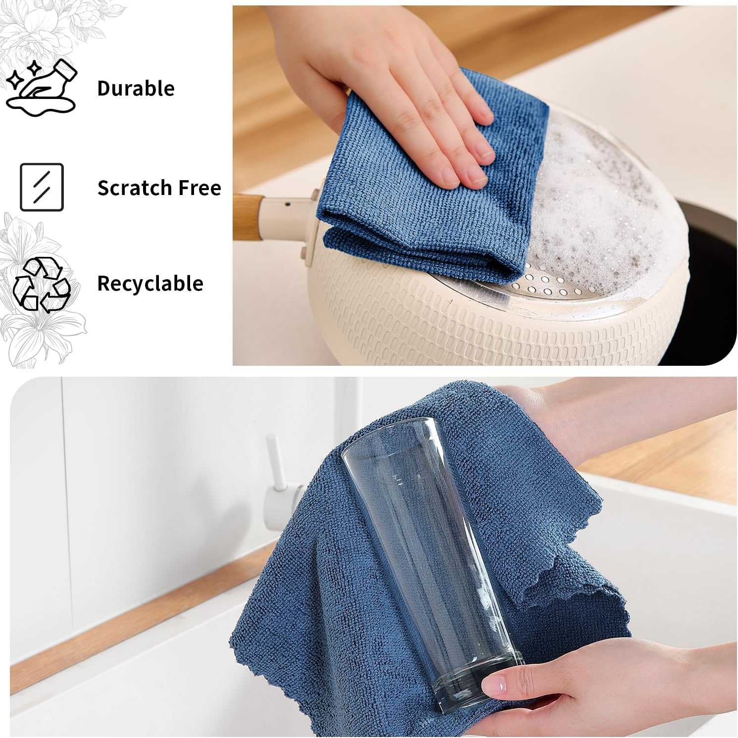 80 Pack Microfiber Cleaning Cloth Roll,Lint Free Rags & Tear Away Reusable Towels Washable Scratch,Ultra Absorbent Dish Rags(12" x 12") for Car Kitchen Home Garage-Navy Blue