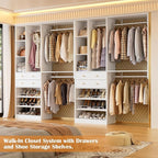 5FT Closet System with Drawers, 96 Inches Walk In Closet Organizer System with Shoe Rack, 3 Hanging Rods, Wall Mount Bedroom Wardrobe Clothes Garment Rack