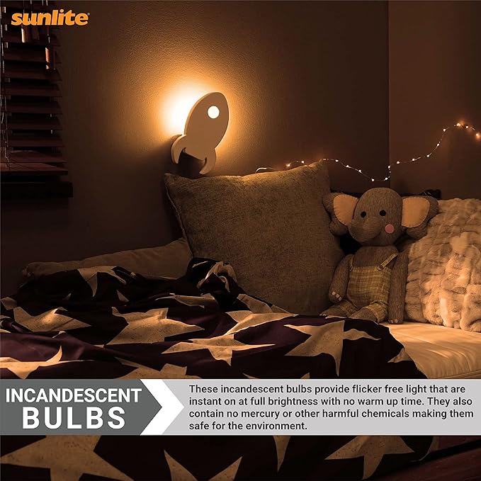 Sunlite 01057 7C7 Incandescent Bulb, 7 Watt, Candelabra E12 Base, C7 Small Night Light, Colored Bulb, Orange, 12 Count