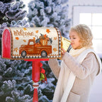 Kawani Fall Mailbox Cover - Autumn Harvest Orange Pumpkin Truck Maple Leaves Magnetic Standard Size 25.5x21 Inch Thanksgiving Waterproof Post Box Wrap Garden Yard Decor