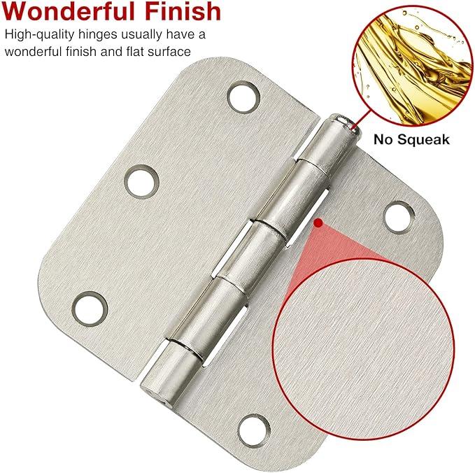 18 Pack Rounded Brushed Nickel Door Hinges 3-1/2" x 3.5 Inch 5/8 Radius for Interior Doors 3 ½ Inch Heavy Duty Hardware Fittings No Squeak House Villa Cando Loft Home Room Ironmongery Satin Sliver