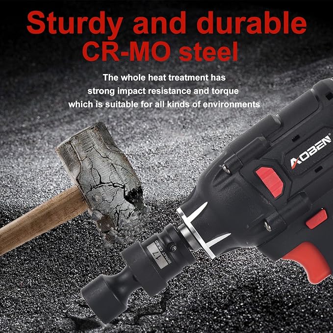 AOBEN 18 PCS 1/2" Drive Shallow Universal Impact Socket Set, Swivel Socket with Flexible Wobble, 6 Point, Metric,10-24mm,Cr-V Steel, Includes Extension Bars and Adapter