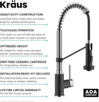 KRAUS Bolden Touchless Sensor Commercial Style 2-Function Single Handle Pull Down Kitchen Faucet in Spot-Free Stainless Steel/Matte Black, KSF-1610SFSMB