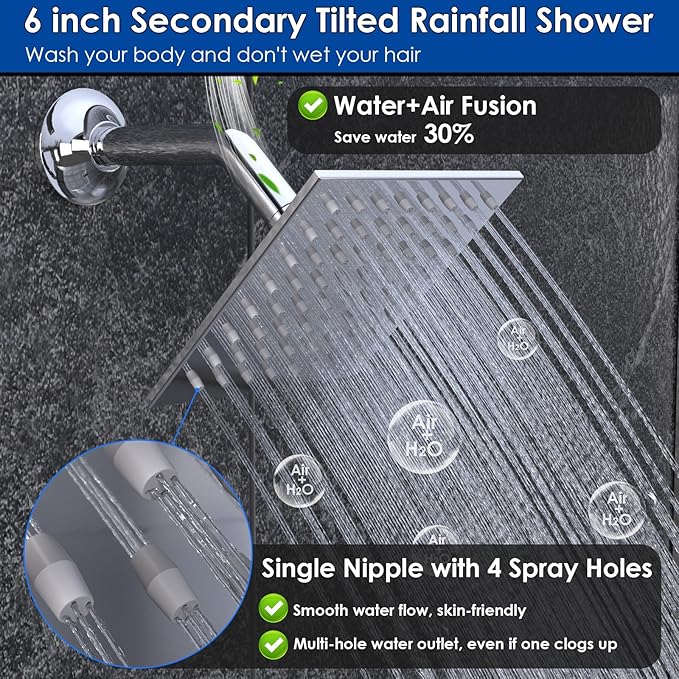 Enga Dual Shower Head Shower System with Body Jets, Wall Mount 10+6" Dual Rain Shower Head with 2 in 1 Handheld Spray for Two People, Shower Faucet Set with Valve Kit, Chrome