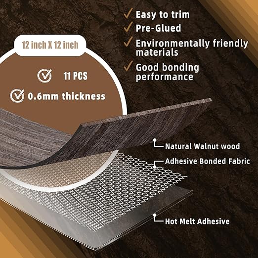 GSCIT Club 11 PCS Walnut Wood Veneer, 12 inch x 12 inch Wood Edge Banding Pre-glued Flexible, Veneer Tape Banding for Cabinet Repair Furniture Restoration