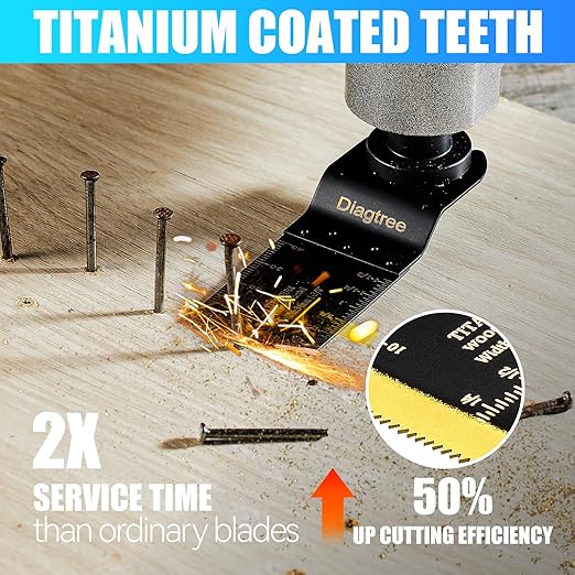 Oscillating Saw Blades, Diagtree 115PCS Titanium Oscillating Multitool Blades for Metal, Wood and Plastic, fit Dewalt Milwaukee Ryobi Fein Dremel Bosch Rockwell Makita Porter(Titanium, 115)