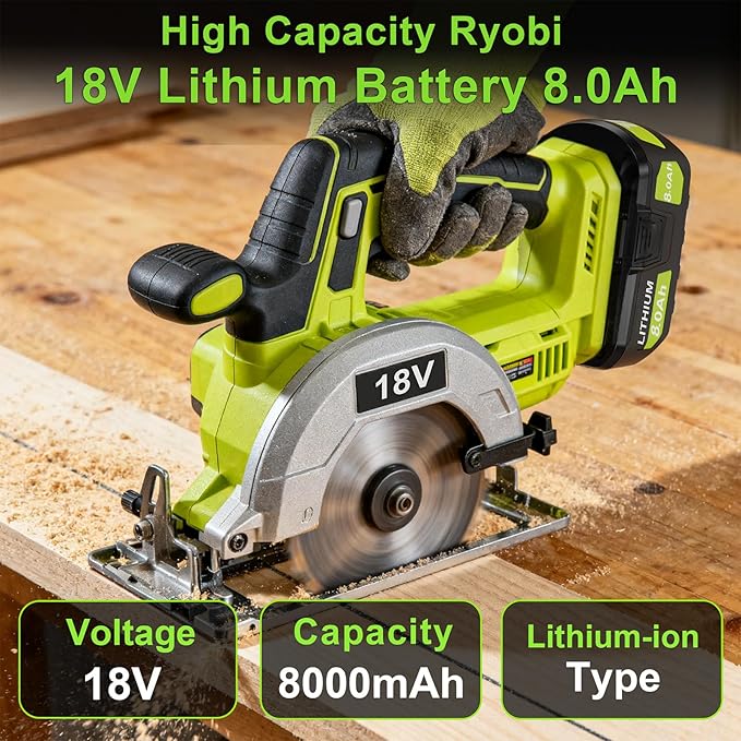 Upgrade 2Pack 8000mAh High Capacity Replacement for Ryobi 18V Battery P108 P104 P105 P102 P103 P122 P109 Li-ION Compatible with All Ryobi 18Volt ONE+ System Cordless Power Tools and Charger