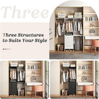 YOUDENOVA 5FT Wood Closet System with 3 Drawers, 59 Inches Wood Closet Organizer System, Walk-in Closet Built In System Tower with Shelves, Closet Wardrobe Clothes Garment Rack, Black
