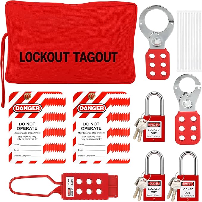 Lockout Tagout Kit Electrical Loto Group Lockout Hasps, Lockout Tags, Safety Padlocks with Number, Nylon Ties with Pocket Bag