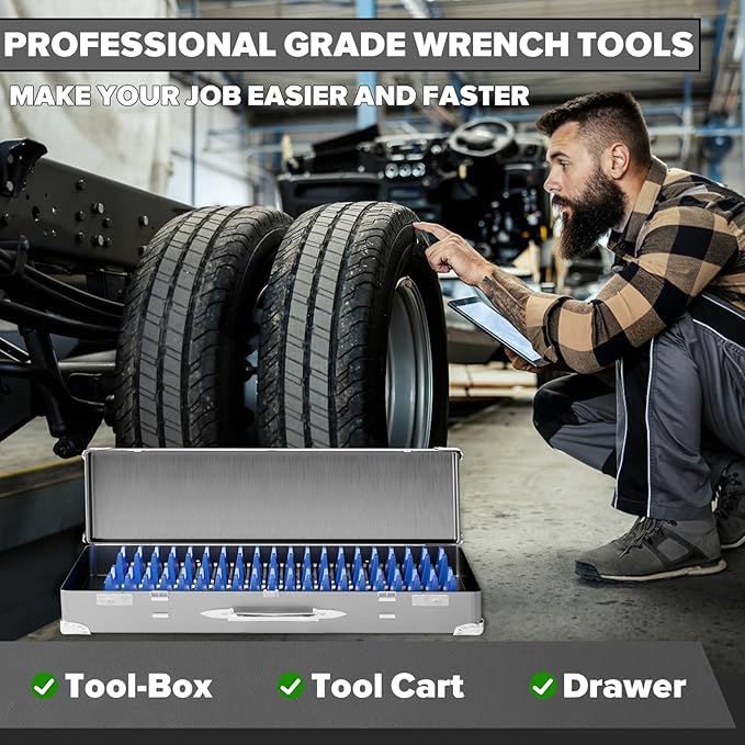 40PCS Modular Wrench Organizer Wrench Holder - Wrench Tool Organizers for Tool Drawer Storage, Wrench Storage Set with Metric & SAE Label, Wrench Rack Tool Gift for Professional Mechanics Men, Blue