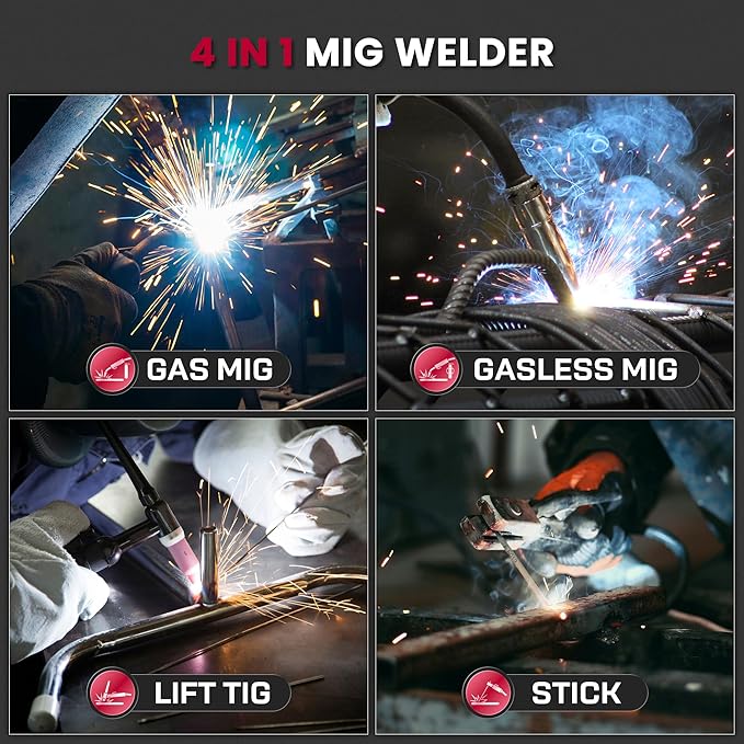 bestarc 165Amp MIG Welder, 110V 220V Flux Core MIG/Lift TIG/Stick 4 in 1 Welder Machine, Large LED Display Welding Machine, IGBT Inverter bestarc Welder MIG165 Soild Gasless Synergy MIG Welder
