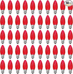 Meconard C9 Led Replacement Christmas Light Bulbs, C9 Shatterproof Led Bulbs for Christmas Indoor Outdoor String Lights, E17 Intermediate Base, Commercial Grade Holiday Bulbs, Red, 50 Pack