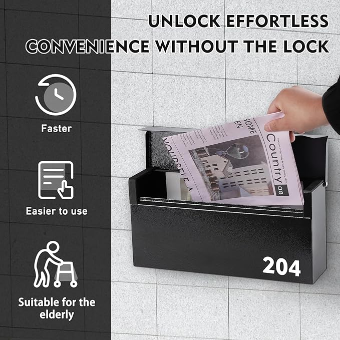 KYODOLED Wall-Mount Mailbox, Large Capacity Mail Box, Mailboxes for Outside, Galvanized Steel Rust-Proof Metal Post Box, 14.56" x7" x4.13" Black