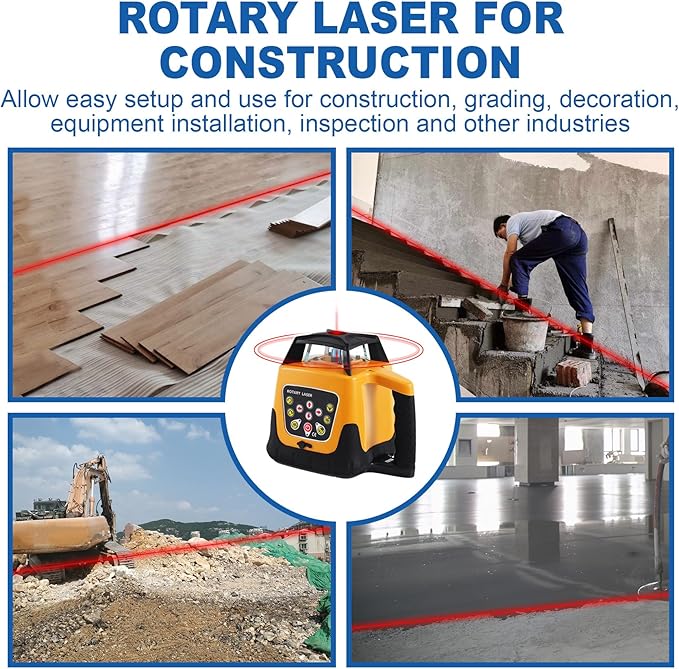 Iglobalbuy Automatic Self-Leveling Rotary Laser Rotating Horizontal & Vertical Laser Level Kit 500M w/Remote Control + Receiver, Leveling Transit Laser Level Red Beam for Construction (Rotary Laser)