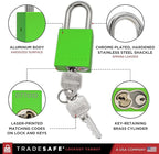 TRADESAFE Lockout Tagout Locks Set - 10 Green Aluminum Loto Locks, Keyed Different Lock Out Tag Out Padlocks, 2 Keys Per Lockout Padlock, OSHA Compliant