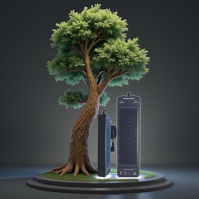 Surge Protector Power Strip Heavy Duty 10 ft Cord High Joules Protection (4800J)/18AC outlets/USBs (2A+2C PD20W)/1875W/15A,Flat Plug,Commercial,Industrial,Office,Home,College,Black,Insurance Coverage